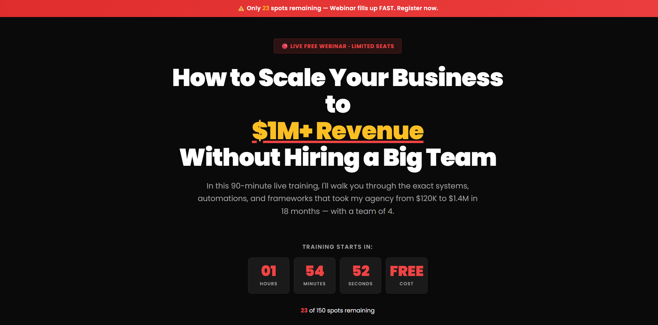 Webinar registration landing page